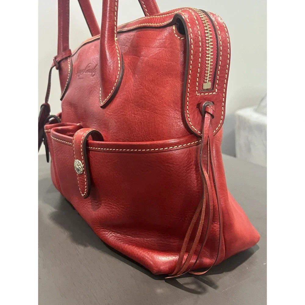 Dooney & Bourke Red Leather Satchel Purse Handbag Florentine Vacchetta Rare